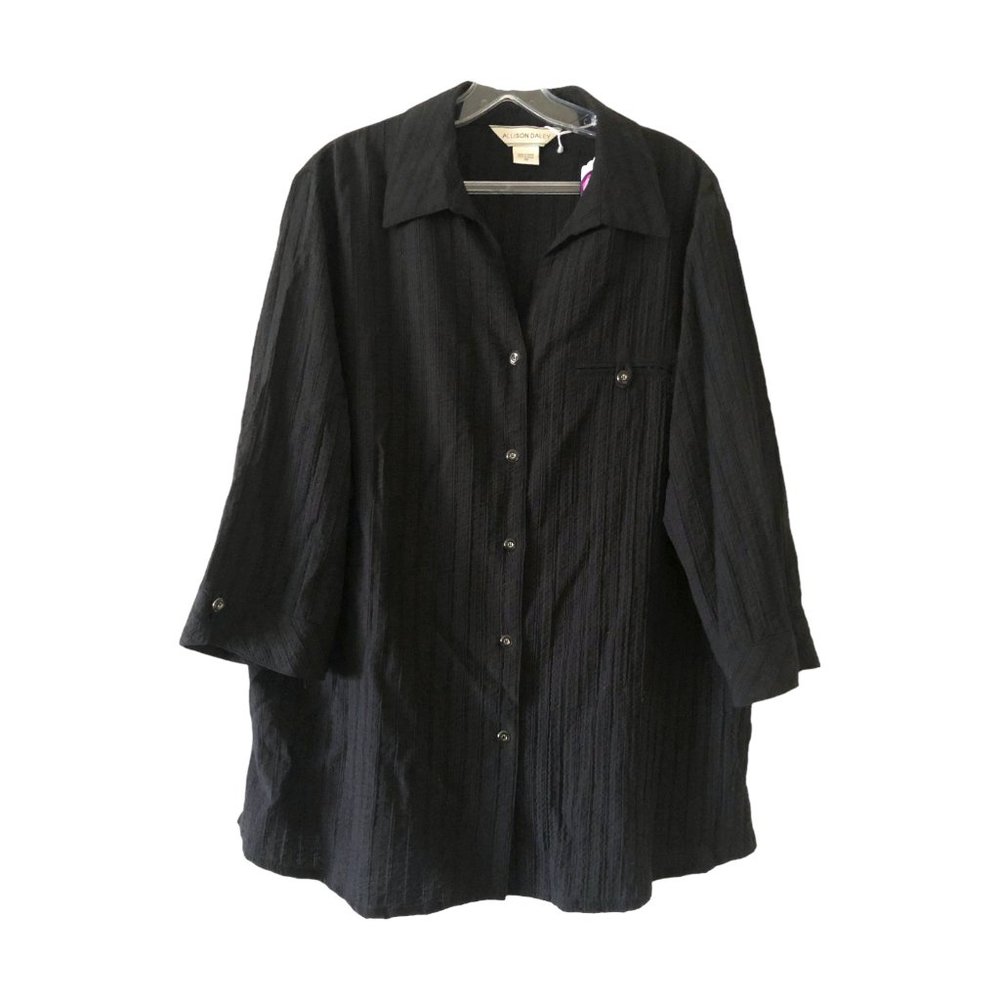 Allison Daley 2000s Black Button Up Blouse Tunic size 16